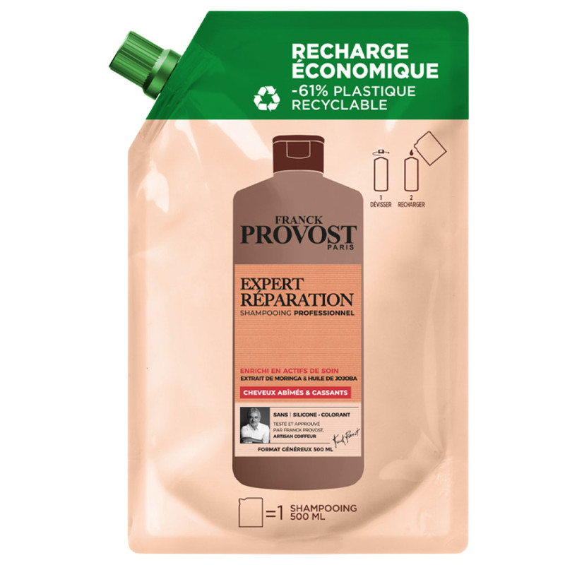 Franck Provost - Recharge Shampoing Expert Réparation pour Cheveux abîmés et cassants - 500ml